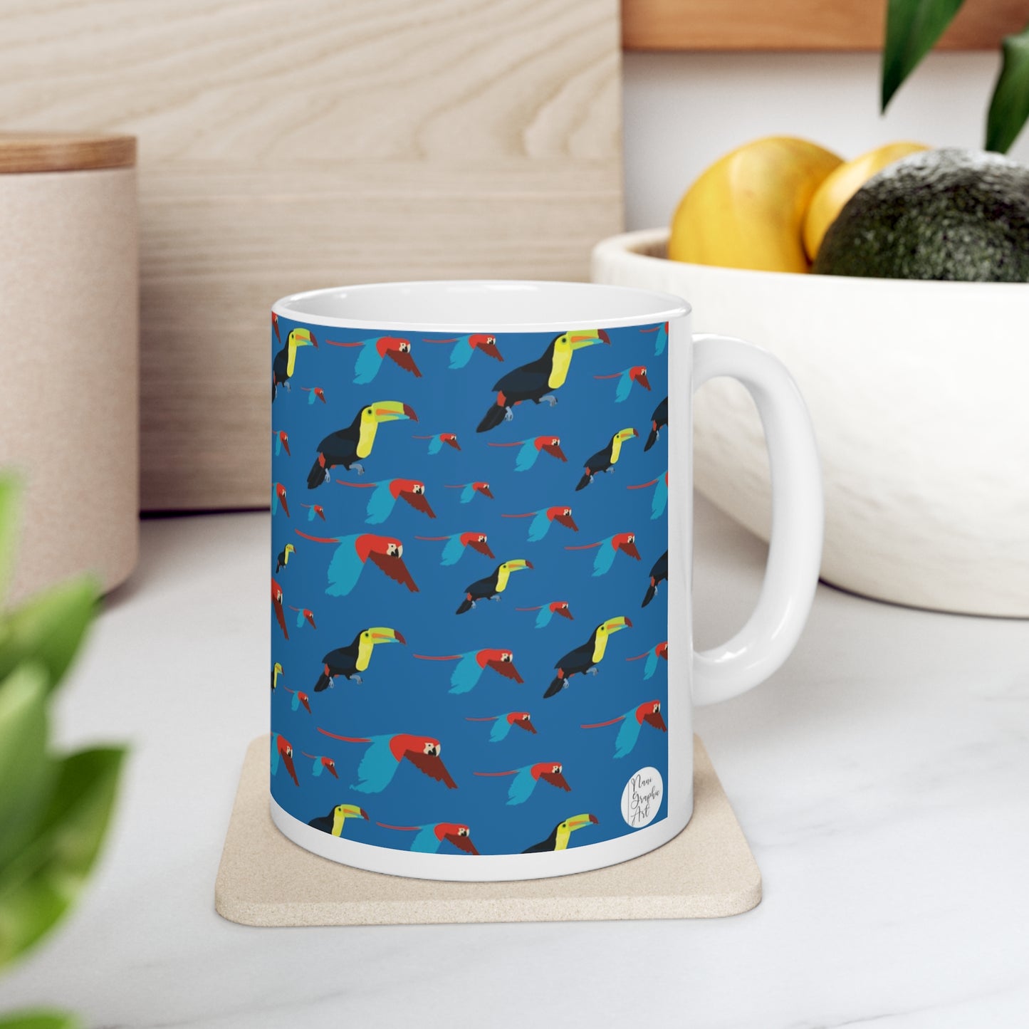 Pattern Guacamayas y Tucanes azul Ceramic Mug 11oz