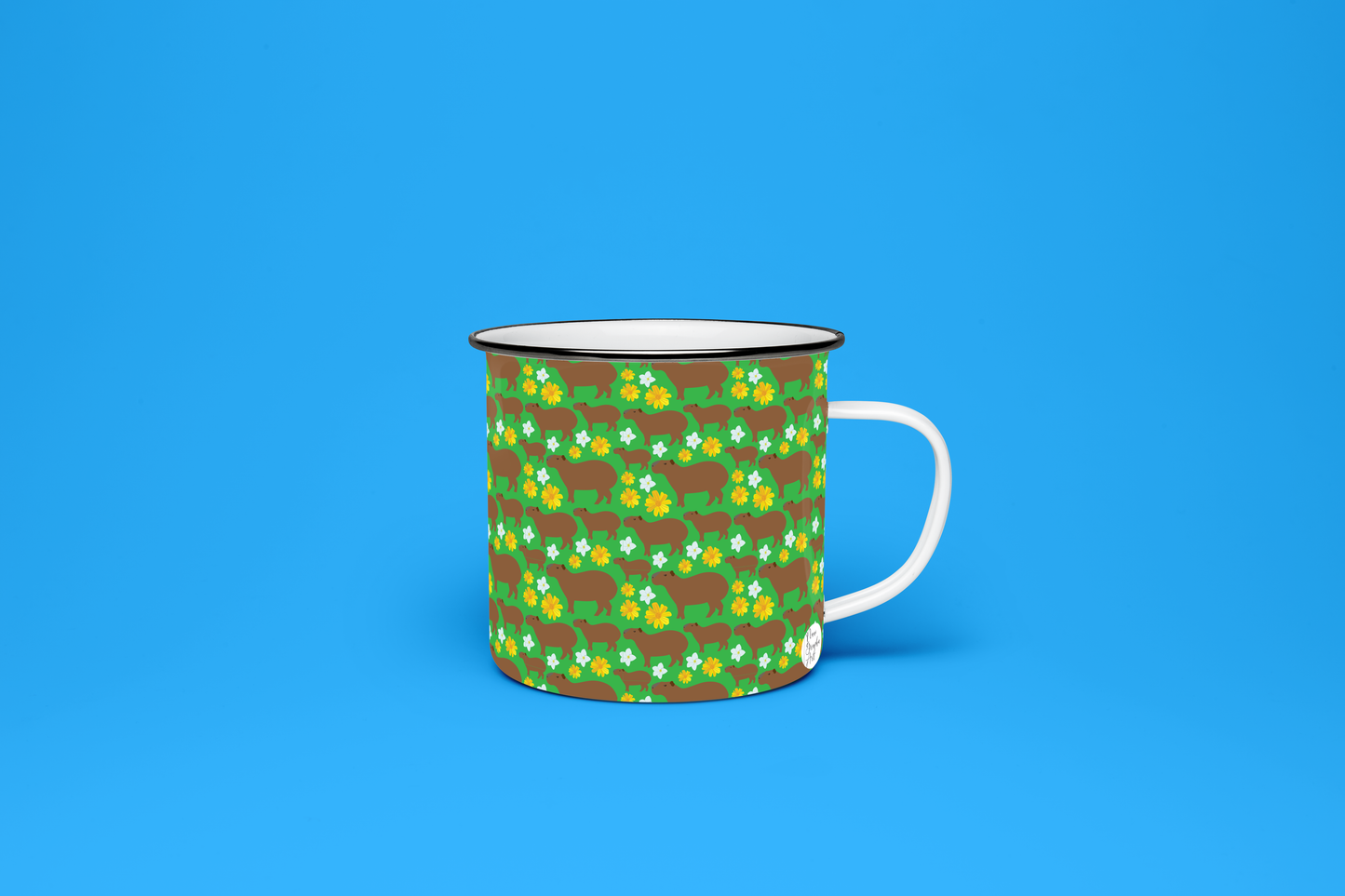 Taza de Peltre Chigüire y Flores Tropicales | Pocillo Venezolano Premium