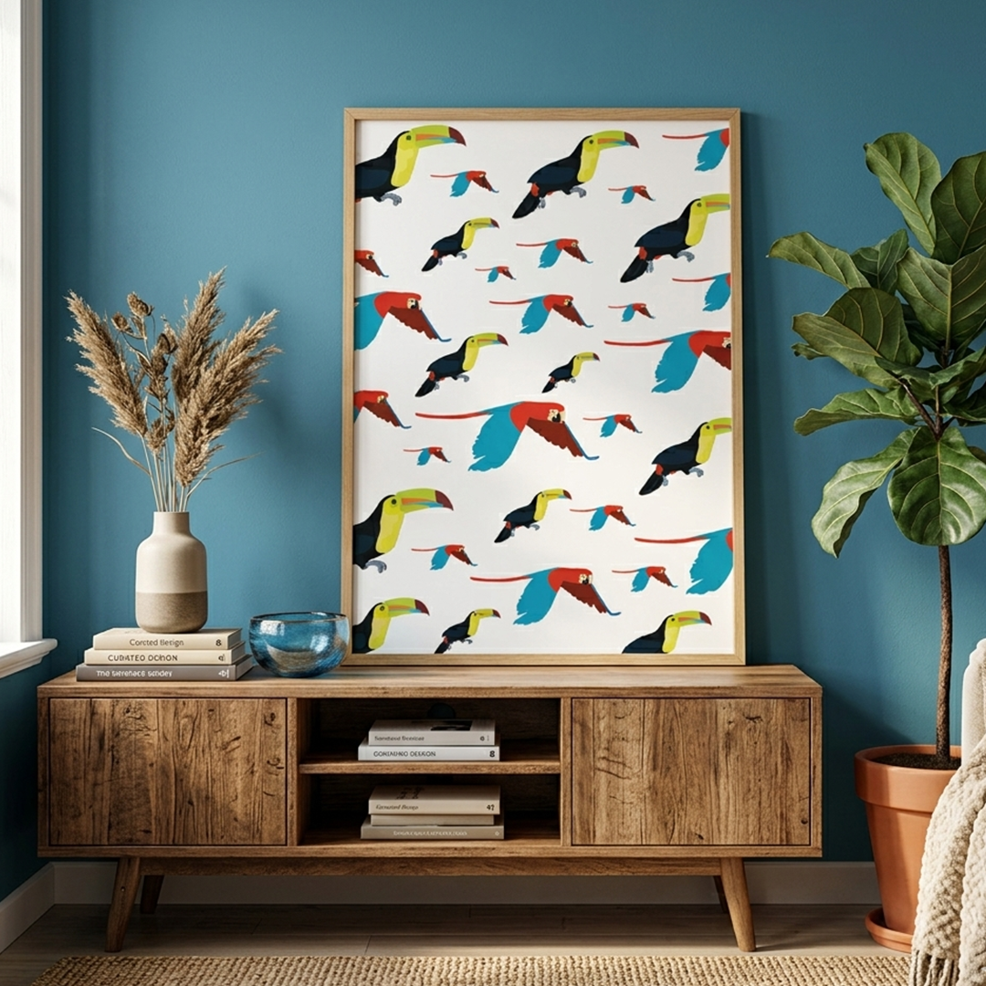 Póster de Guacamayas y Tucanes Fondo Blanco| Lámina Decorativa en Papel Glasé
