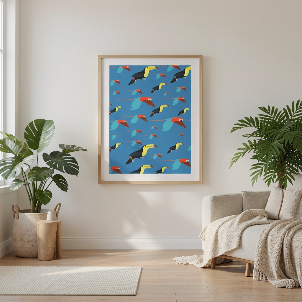 Poster Ilustración Tropical Guacamayas y Tucanes – Diseño de Autor
