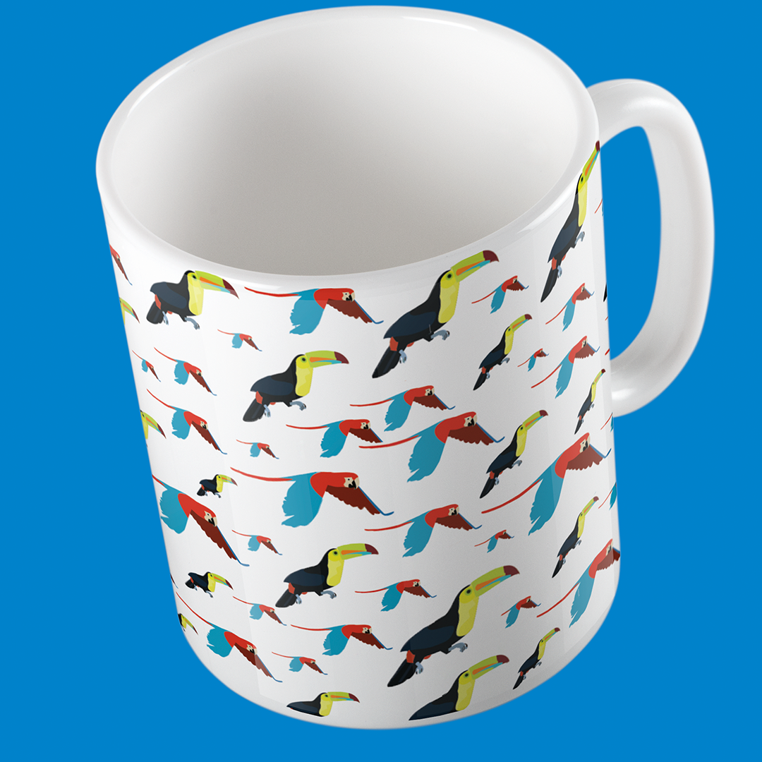 Taza de Cerámica Pattern Guacamayas y Tucanes