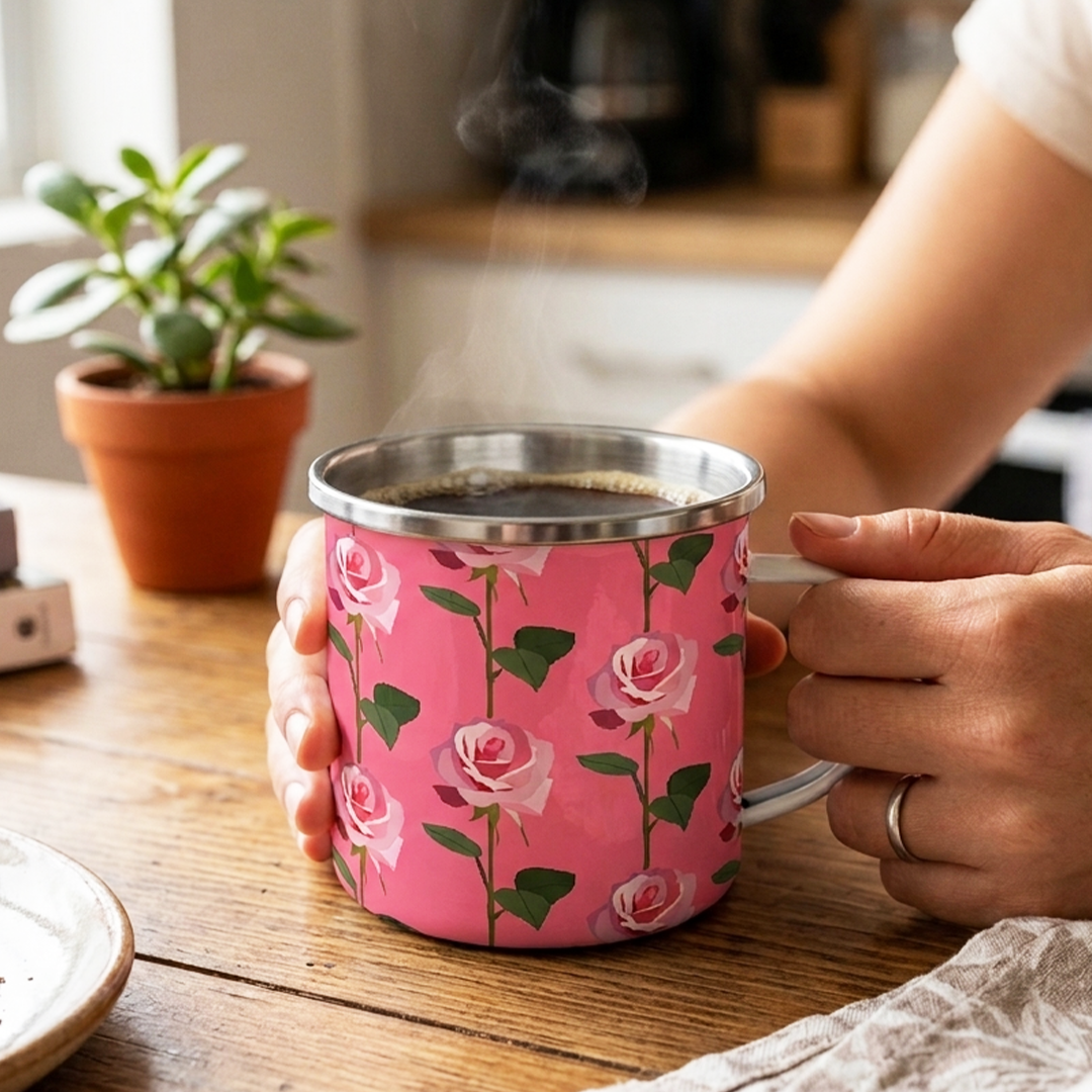Mug de Peltre Rosas: Tradición Venezolana y Diseño de Autor