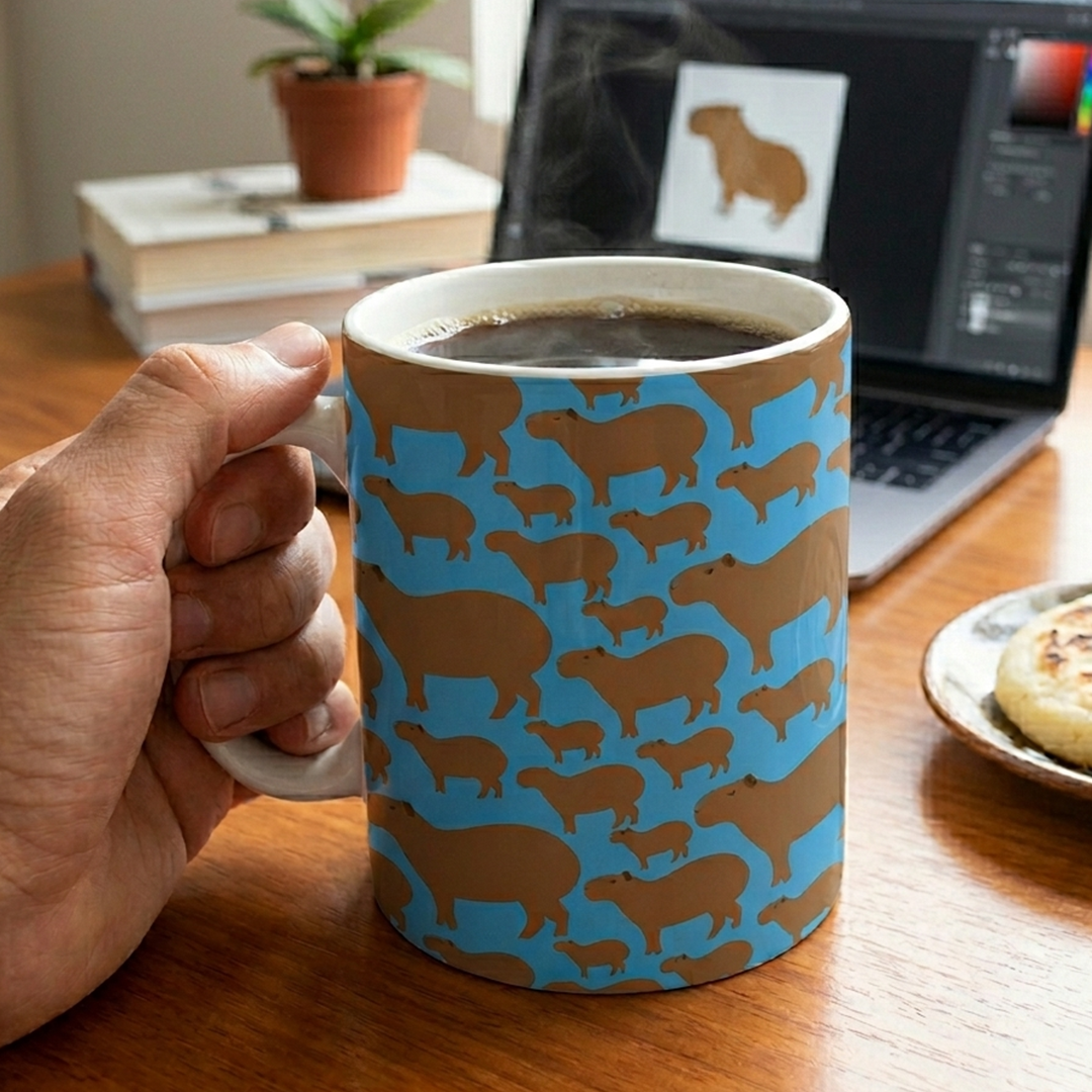 Taza de Cerámica Chigüire Azul | Diseño Venezolano | NaniGraphicart
