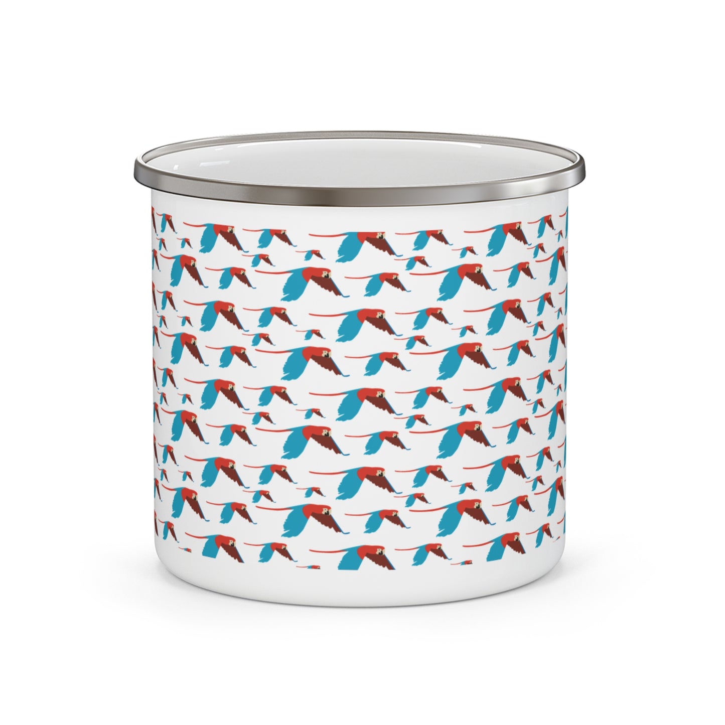 Enamel Mug — Retro Teal & Coral Bird Pattern Camping Cup