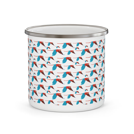 Enamel Mug — Retro Teal & Coral Bird Pattern Camping Cup