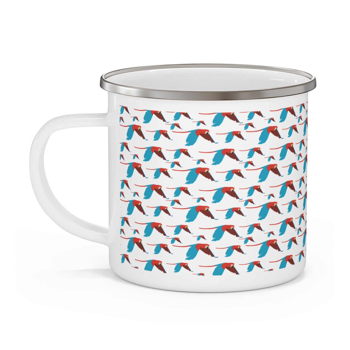 Enamel Mug — Retro Teal & Coral Bird Pattern Camping Cup