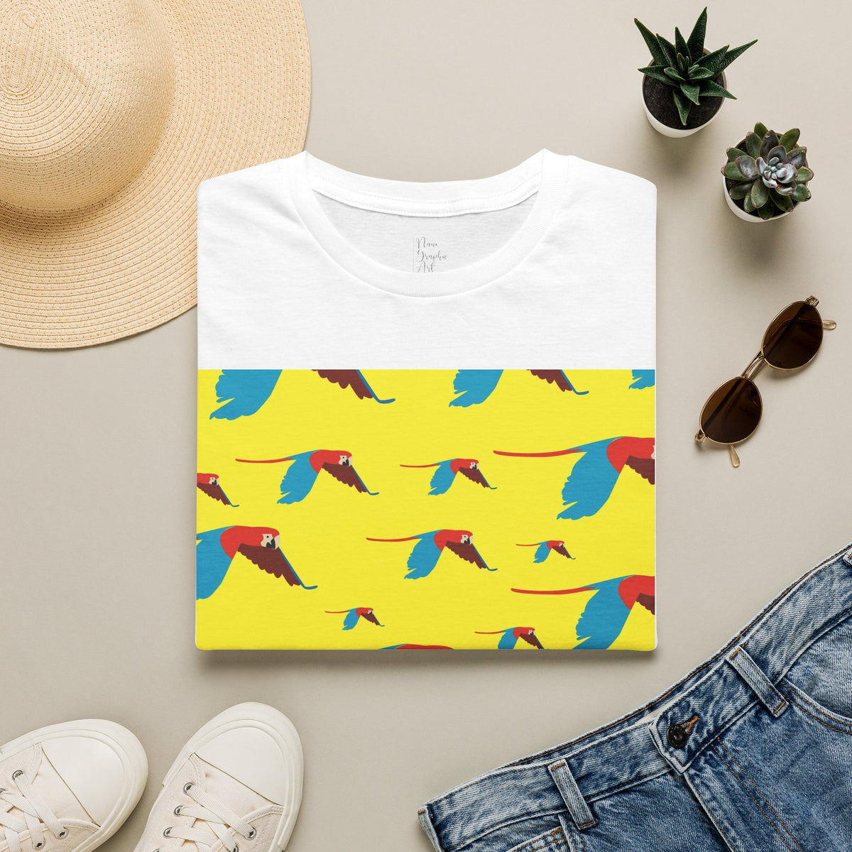 Macaw Pattern T-Shirt | Tropical Bird Graphic Tee