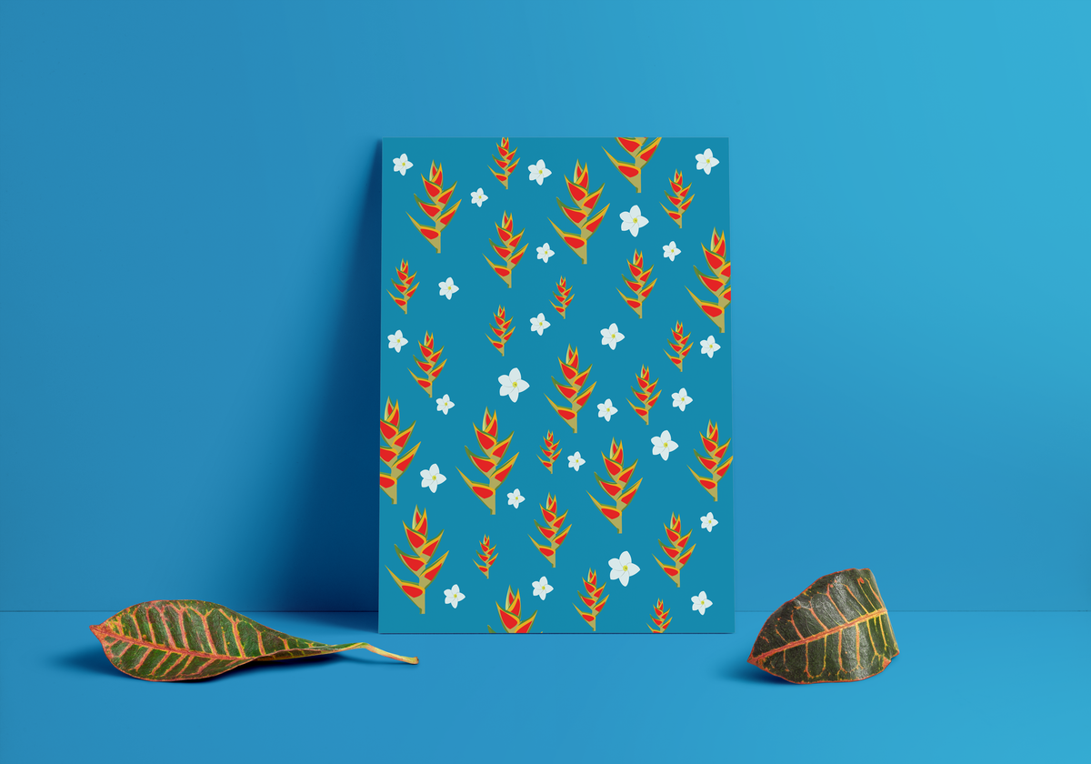 Poster de Flores Tropicales Azul – Lámina Botánica para Decoración de Pared