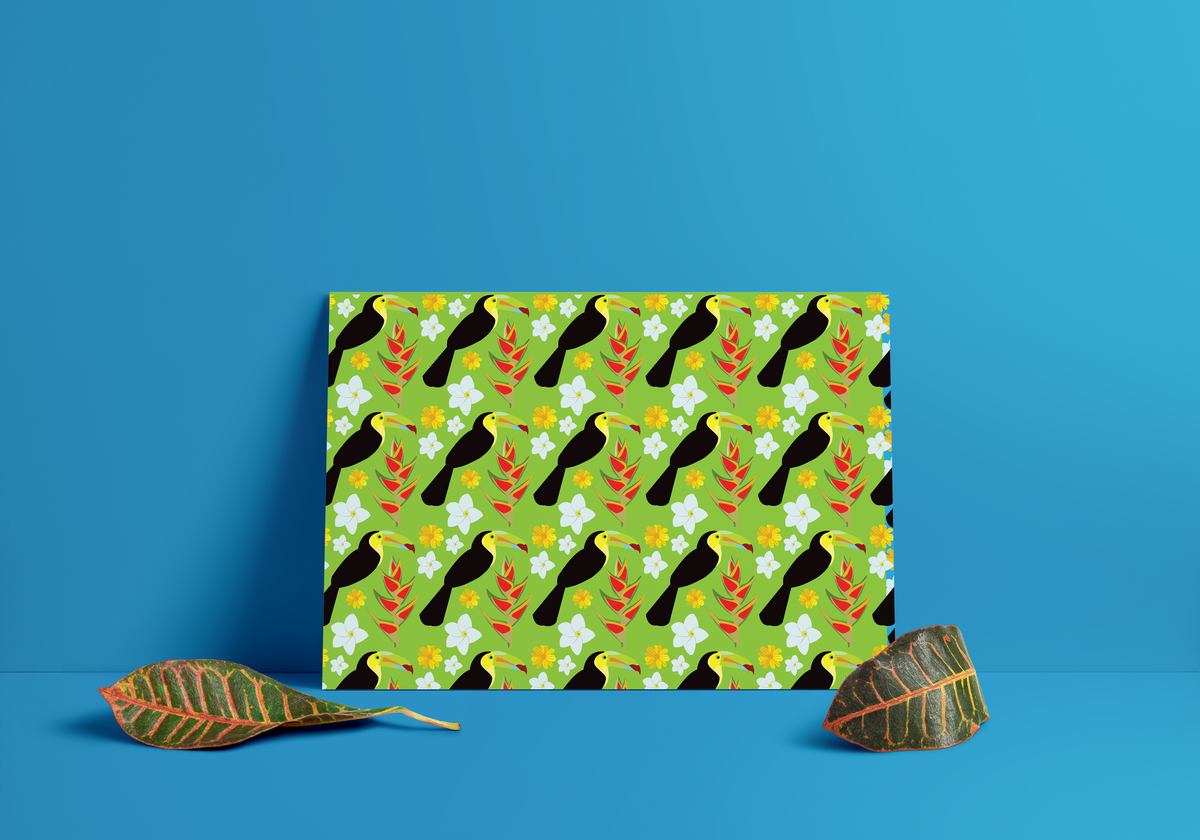 Poster Tucanes y Flores - Diseño Tropical en Tonalidades Verde