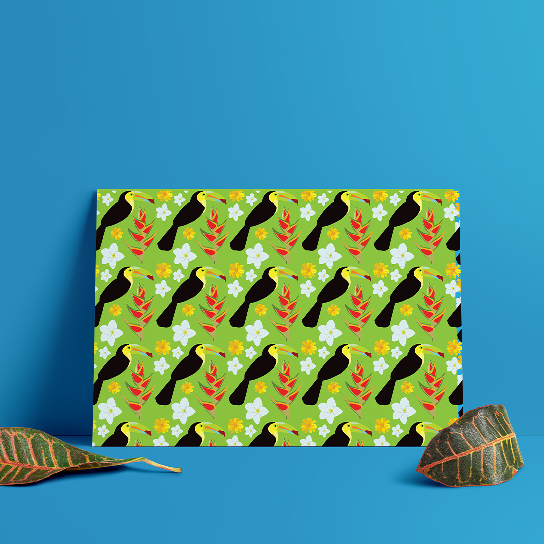 Poster Tucanes y Flores - Diseño Tropical en Tonalidades Verde