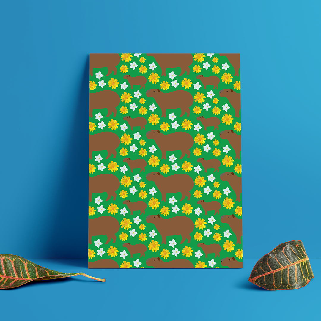 Poster del Chigüire con Flores | Arte Decorativo Venezolano