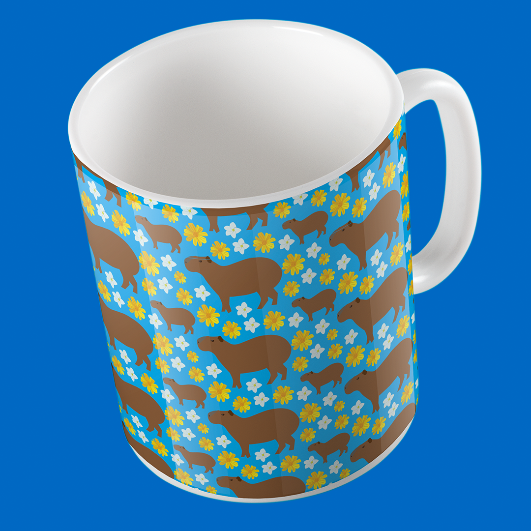 Taza de Cerámica Chigüire con Flores | Regalo Personalizado Único