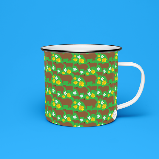 Taza de Peltre Chigüire y Flores Tropicales | Pocillo Venezolano Premium