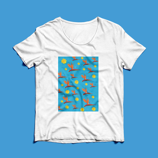 Franela Flores Tropicales Azul | Diseño Exclusivo | NaniGraphicart