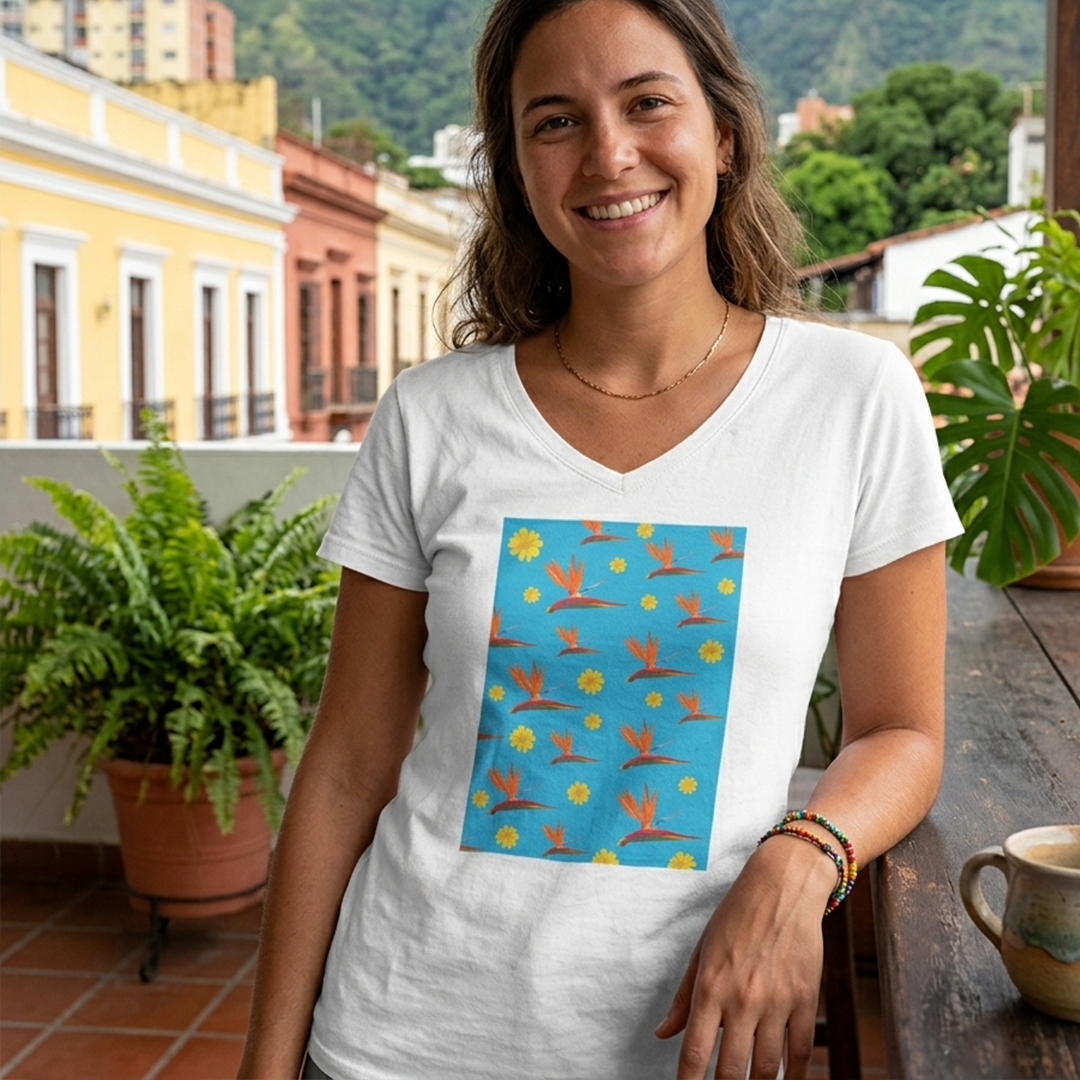 Franela Flores Tropicales Azul | Diseño Exclusivo | NaniGraphicart