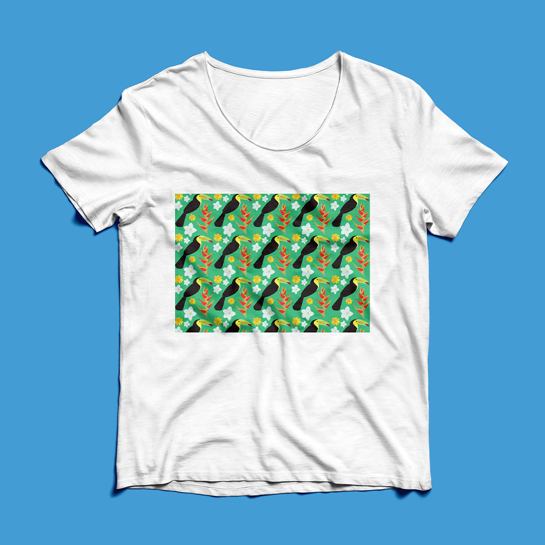 Franela Tucanes y Flores Tropicales Verde Selva | NaniGraphicart