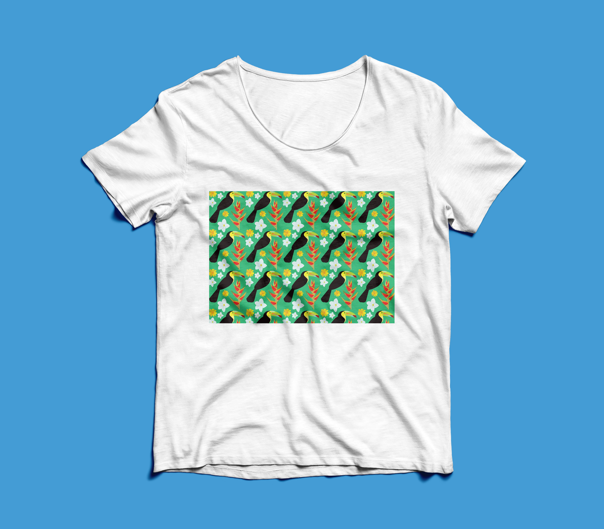 Franela Tucanes y Flores Tropicales Verde Selva | NaniGraphicart