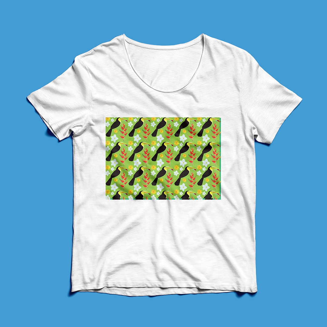 Franela Tucanes y Flores Tropicales Verde | NaniGraphicart