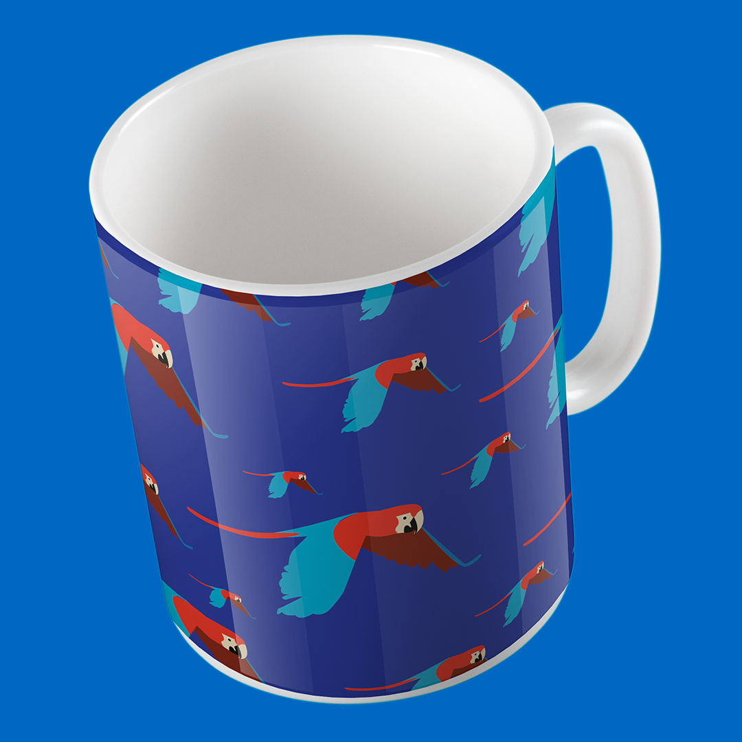 Taza de Cerámica Guacamayas Fondo Azul | Arte Exclusivo NaniGraphicart