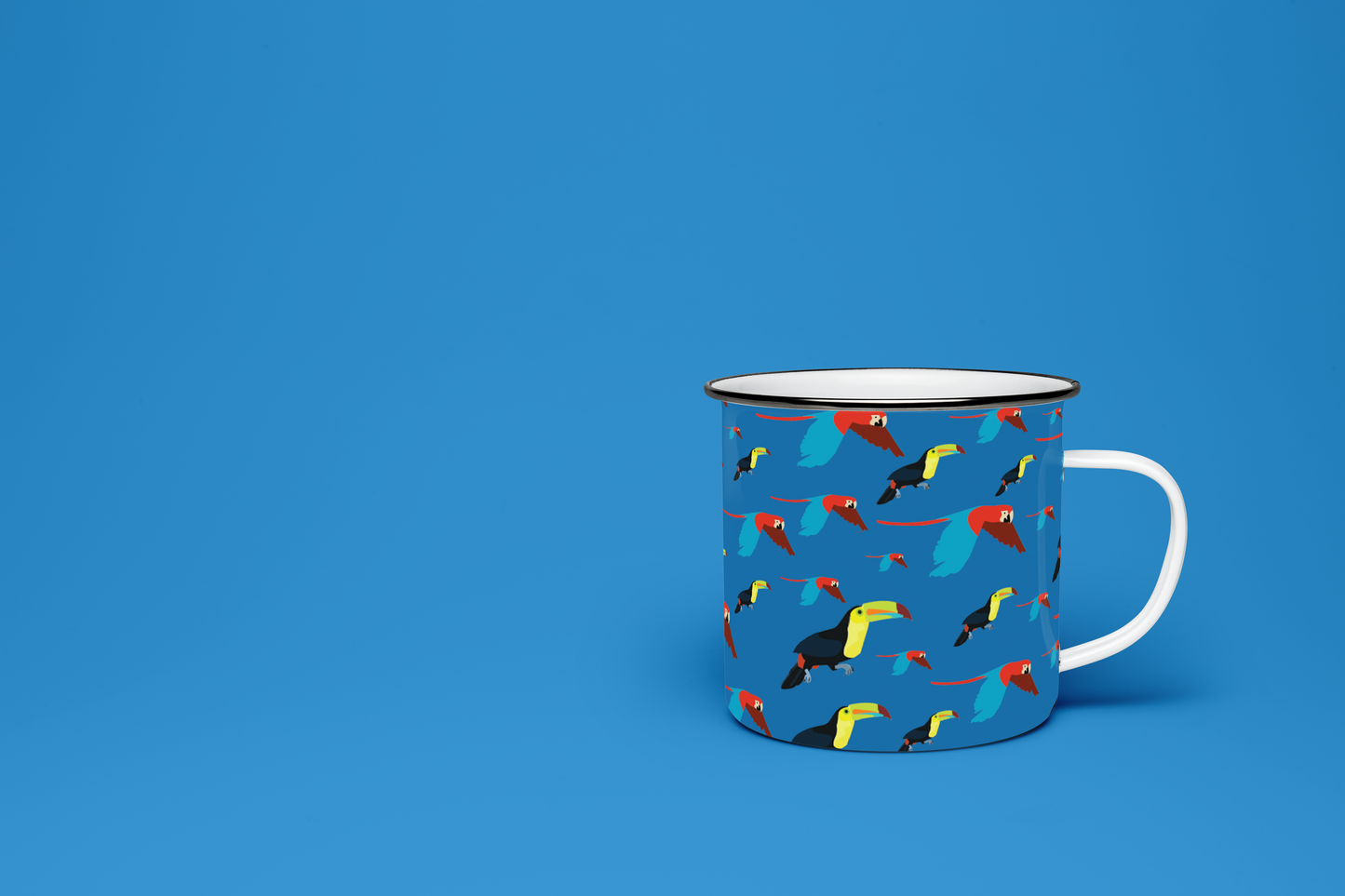 Taza de Peltre Guacamayas y Tucanes | Diseño Tropical | Edición Especial