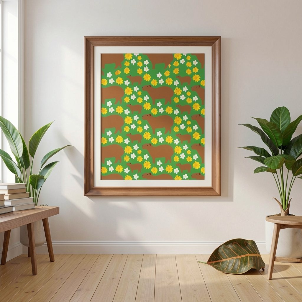 Poster del Chigüire con Flores | Arte Decorativo Venezolano