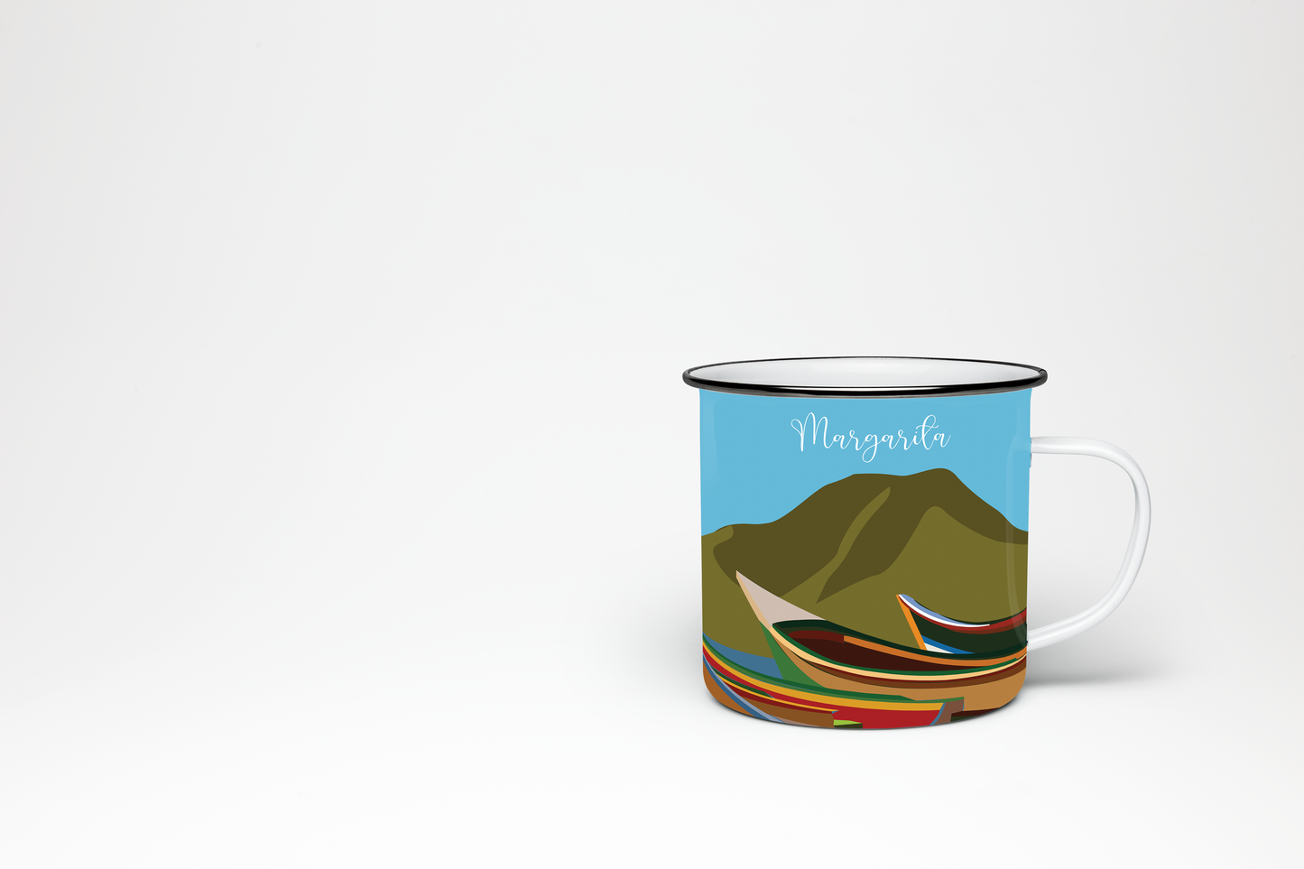 Taza de Peltre Margarita | Diseño Tropical Perla del Caribe | NaniGraphicart