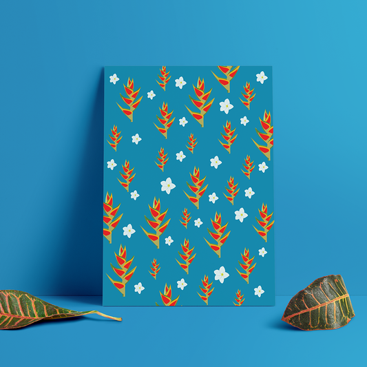 Poster de Flores Tropicales Azul – Lámina Botánica para Decoración de Pared