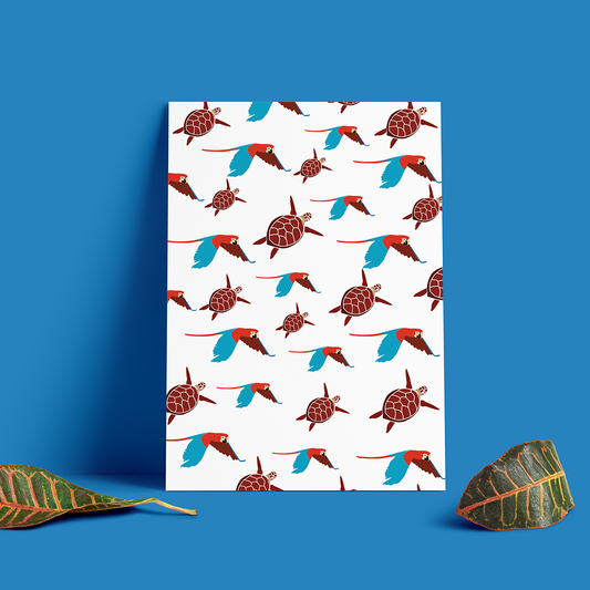 Póster Fauna de Venezuela: Guacamayas y Tortugas en Arte Minimalista
