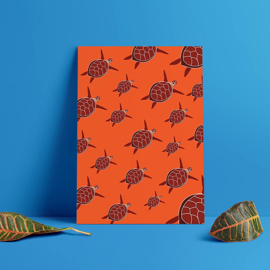 Póster de Tortuga Carey Ilustrado | Cuadro Decorativo Costero (42x29 cm)