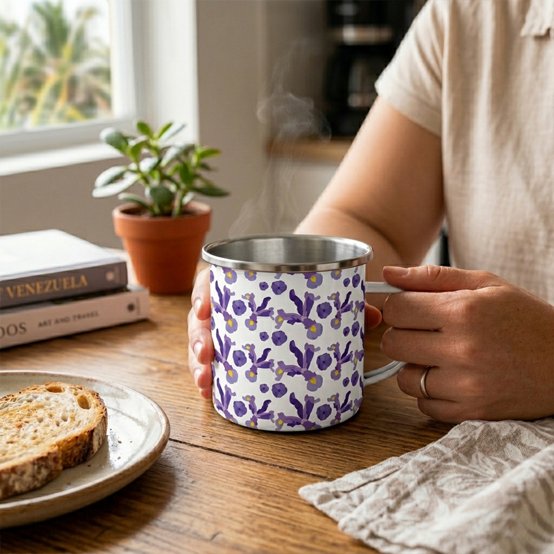 Taza de Peltre Orquídeas - Diseño Botánico Vintage