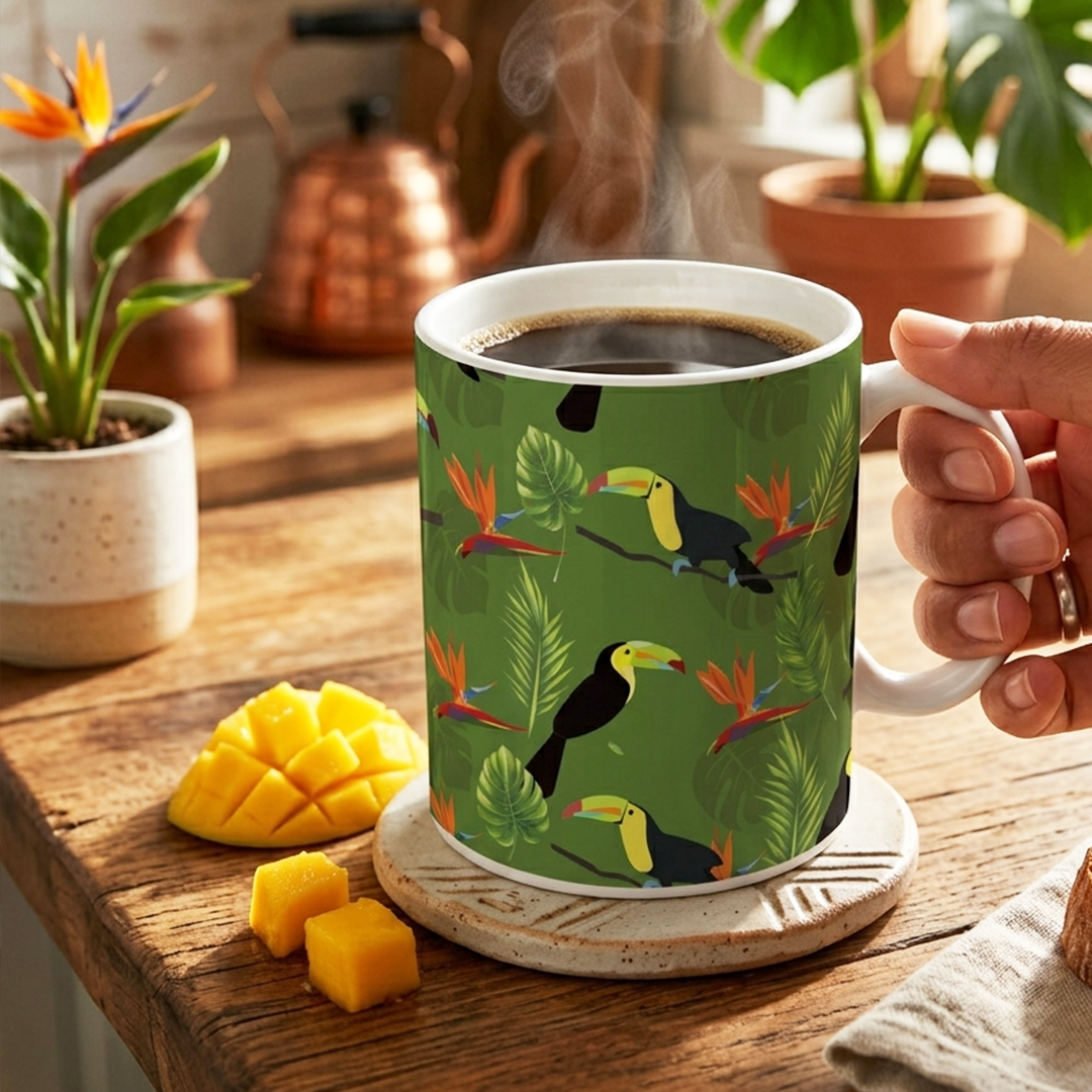 Taza de Cerámica Estilo Tropical: Diseño de Autor Exclusivo