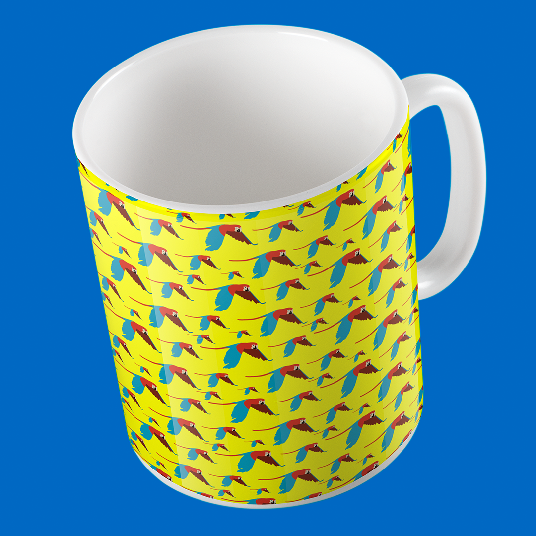 Taza de Cerámica Guacamayas Fondo Amarillo | Diseño Tropical | NaniGraphicart
