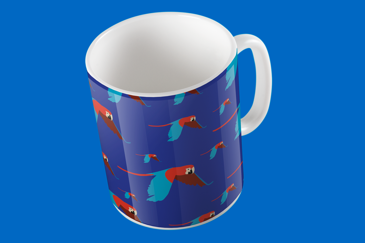 Taza de Cerámica Guacamayas Fondo Azul | Arte Exclusivo NaniGraphicart