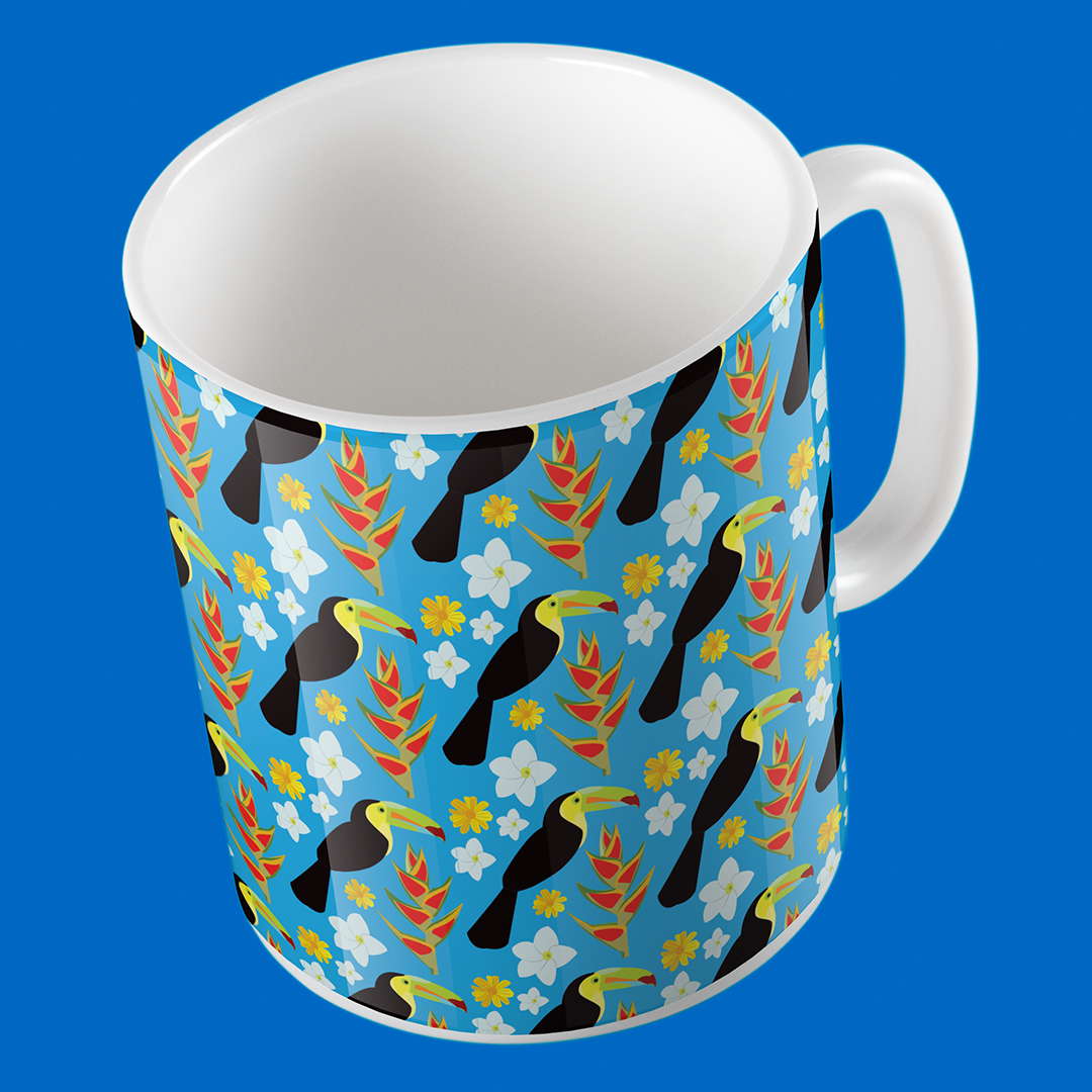 Taza de Cerámica Tucanes con Fondo Azul | Diseño Tropical | NaniGraphicart