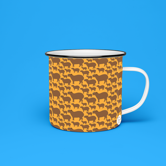 Taza de Peltre Chigüire Fondo Naranja |  Pocillo de Café Venezolano