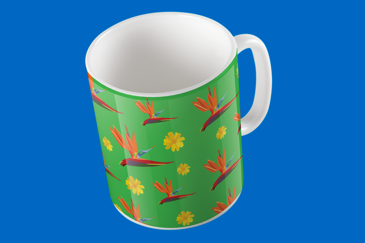 Taza de Cerámica Aves del Paraiso Fondo Verde  | Diseño Tropical | NaniGraphicart