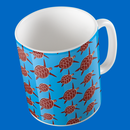 Taza de Cerámica con Diseño de Tortugas Carey Azul | Arte Exclusivo NaniGraphicart