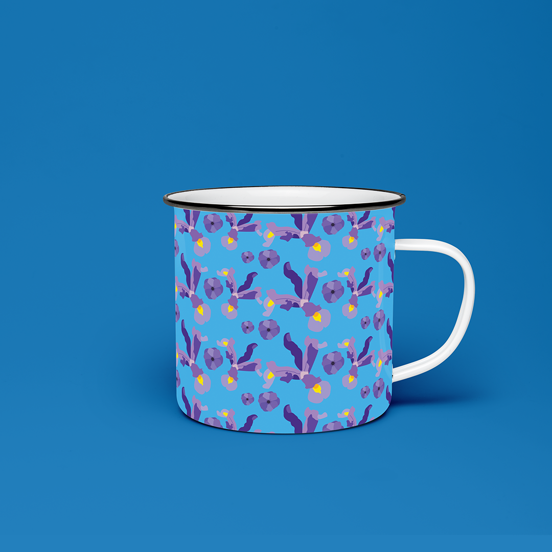 Taza de Peltre Orquideas Fondo Azul
