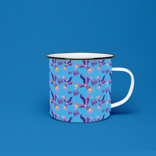 Taza de Peltre Orquideas Fondo Azul