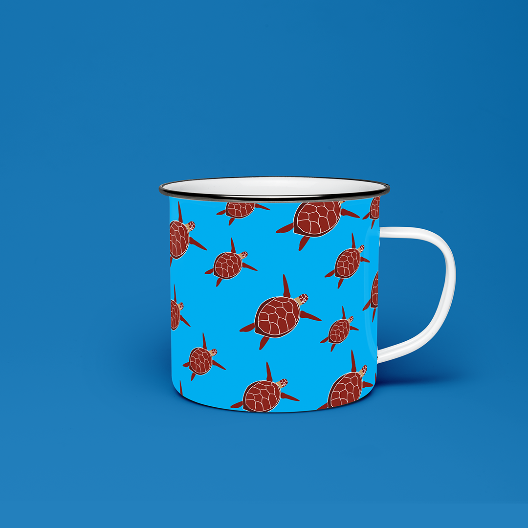 Taza de Peltre "Tortugas Marinas" - Fondo Azul | Regalo Original de Peltre