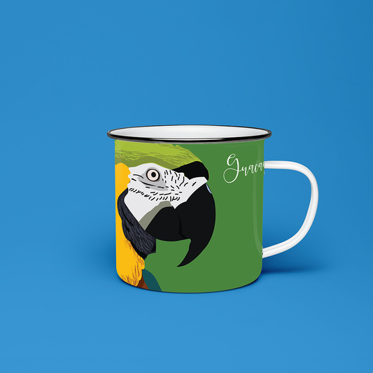 Taza de Peltre Guacamayas | Diseño Tropical Venezolano | NaniGraphicart
