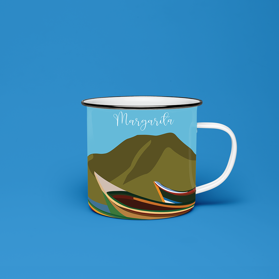 Taza de Peltre Margarita | Diseño Tropical Perla del Caribe | NaniGraphicart