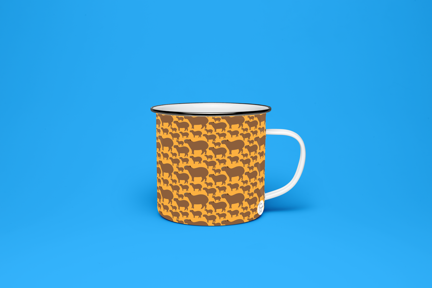 Taza de Peltre Chigüire Fondo Naranja |  Pocillo de Café Venezolano