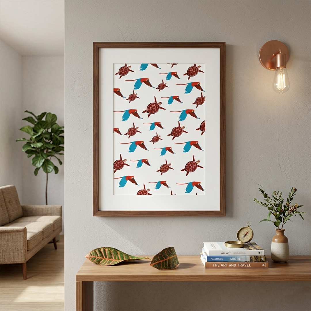 Póster Fauna de Venezuela: Guacamayas y Tortugas en Arte Minimalista